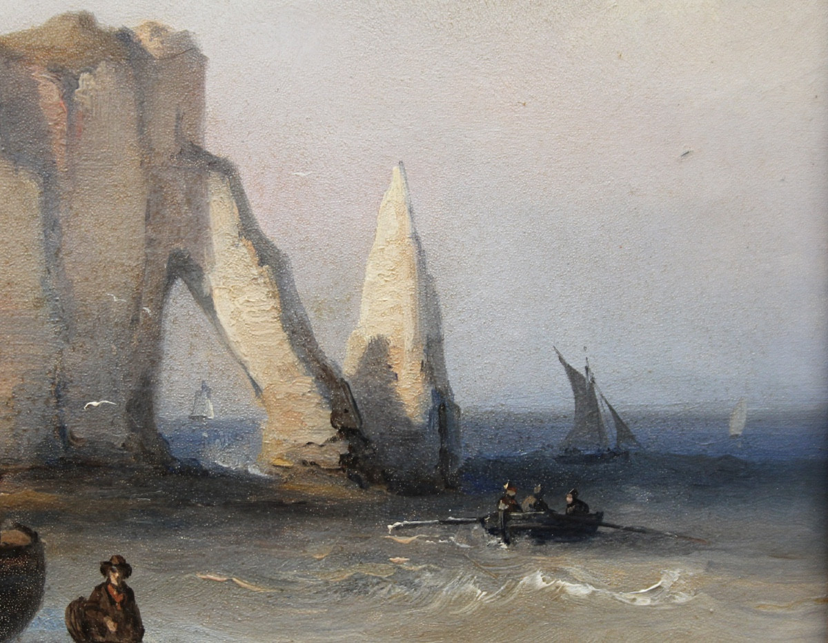 Coastal Scene At  étretat Cliff In Normandy, French School, Circa 1840-photo-4