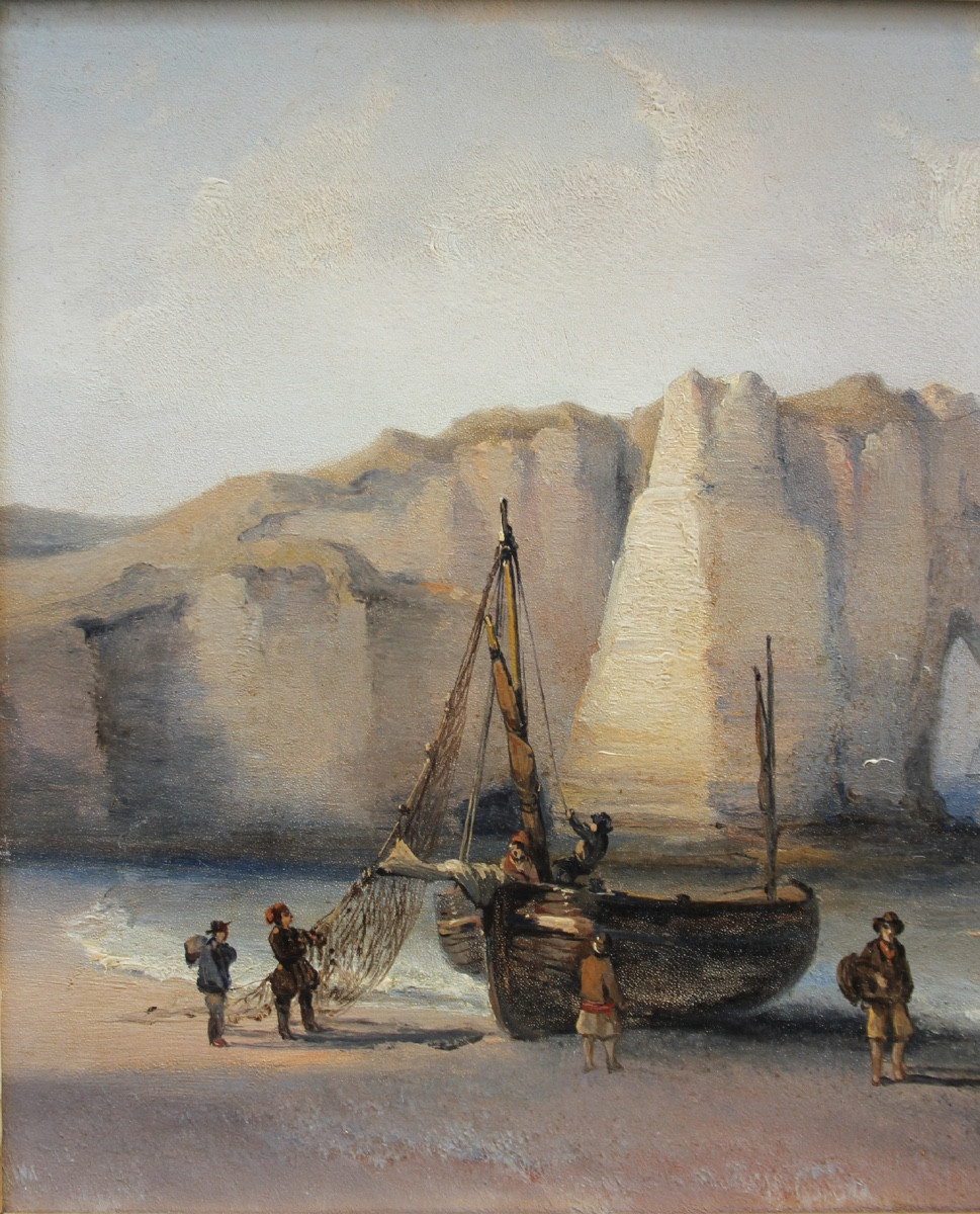 Coastal Scene At  étretat Cliff In Normandy, French School, Circa 1840-photo-2