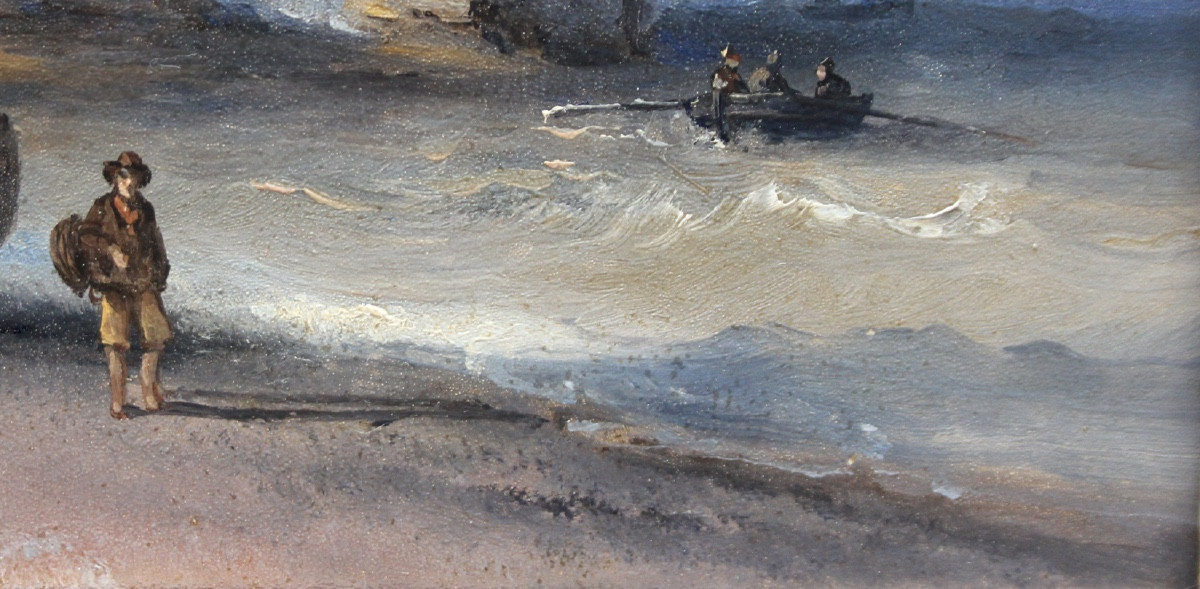 Coastal Scene At  étretat Cliff In Normandy, French School, Circa 1840-photo-4