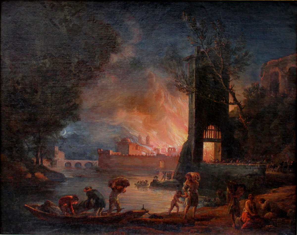 Jacques Ant. VOLAIRE IL CAVALIER (1729 -1802), attribué à  Incendie dans un port près de Naples-photo-2