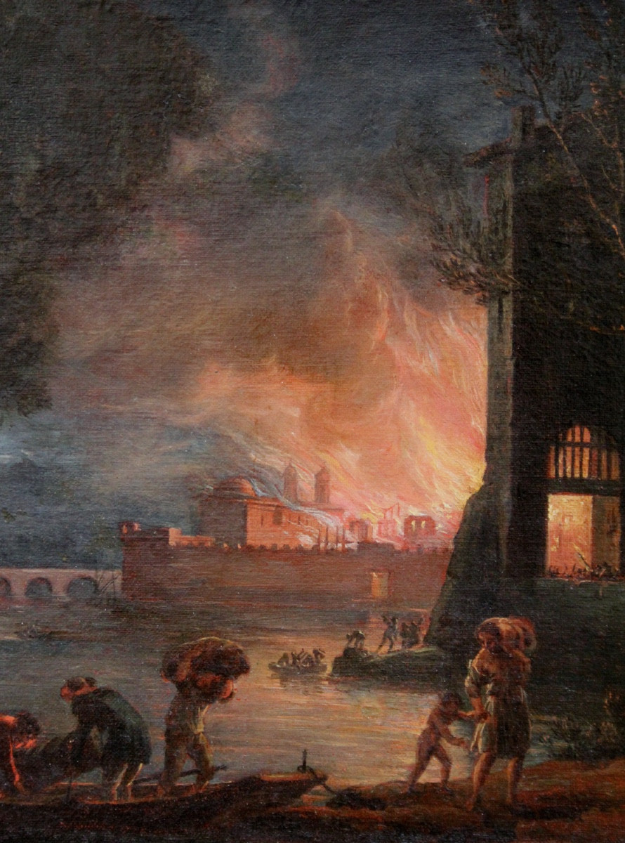 Jacques Ant. VOLAIRE IL CAVALIER (1729 -1802), attribué à  Incendie dans un port près de Naples-photo-4