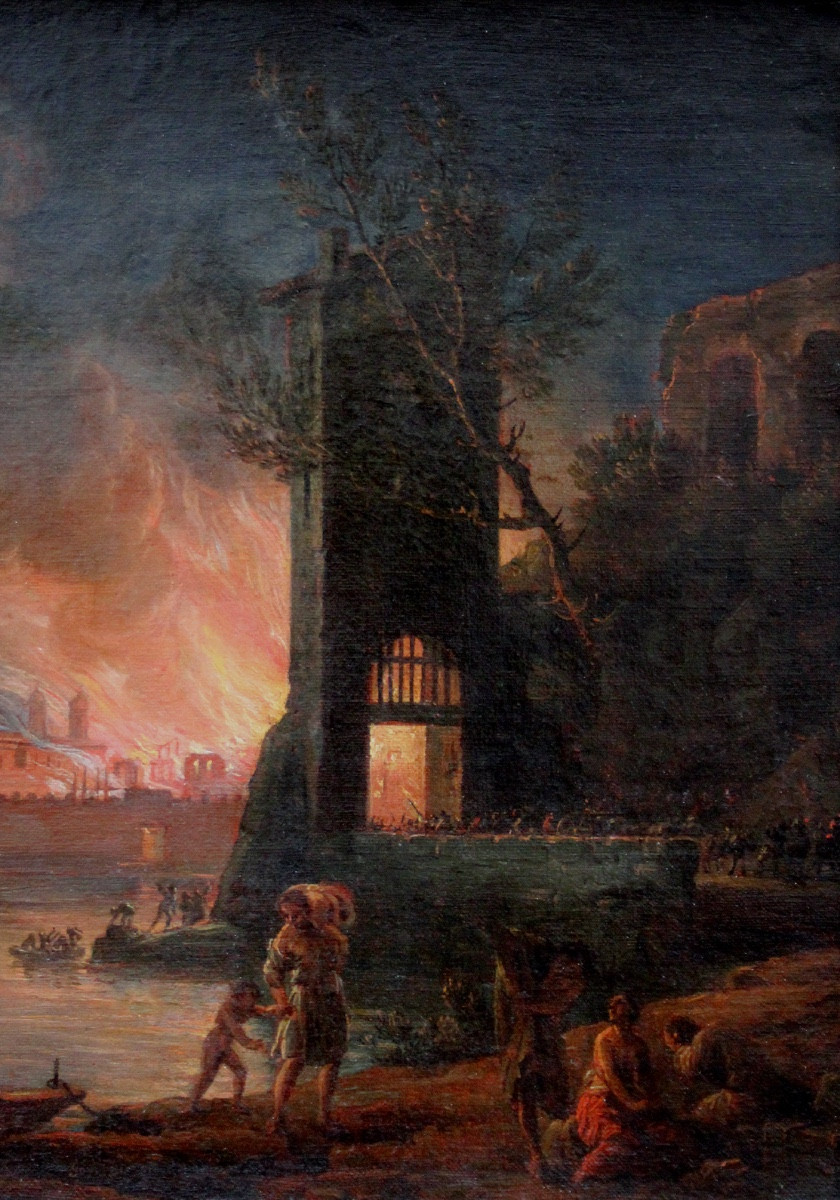 Jacques Ant. VOLAIRE IL CAVALIER (1729 -1802), attribué à  Incendie dans un port près de Naples-photo-2