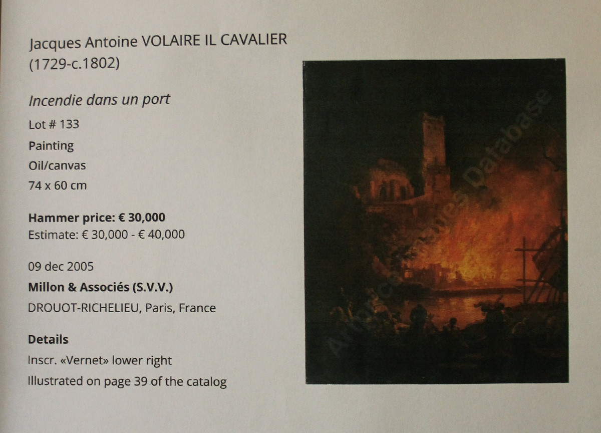 Jacques Ant. VOLAIRE IL CAVALIER (1729 -1802), attribué à  Incendie dans un port près de Naples-photo-8