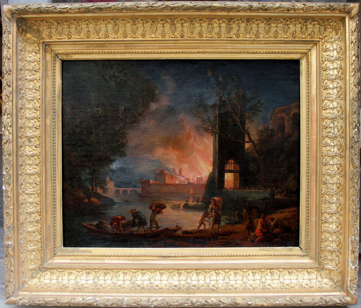 Jacques Ant. VOLAIRE IL CAVALIER (1729 -1802), attribué à  Incendie dans un port près de Naples