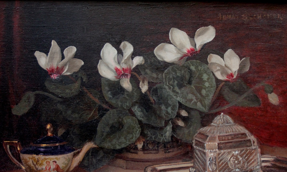 Nature morte au service à thé de Sèvres en fleurs par Ignaz Schönbrunner (né en 1871)-photo-3