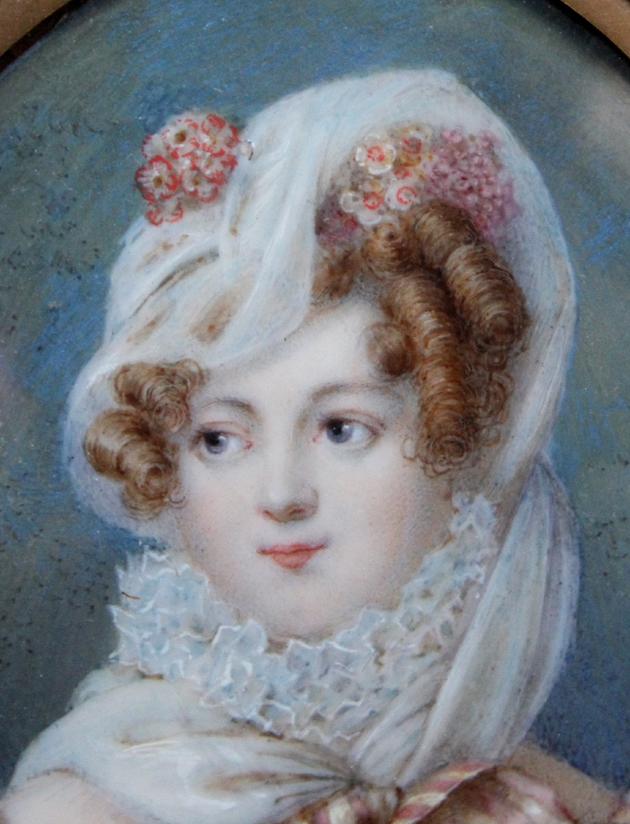 Miniature de portrait d'une femme portant un voile, française, milieu du XIXe siècle-photo-3