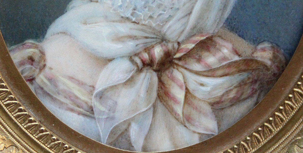 Miniature de portrait d'une femme portant un voile, française, milieu du XIXe siècle-photo-1
