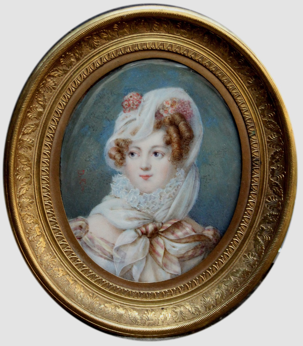 Miniature de portrait d'une femme portant un voile, française, milieu du XIXe siècle