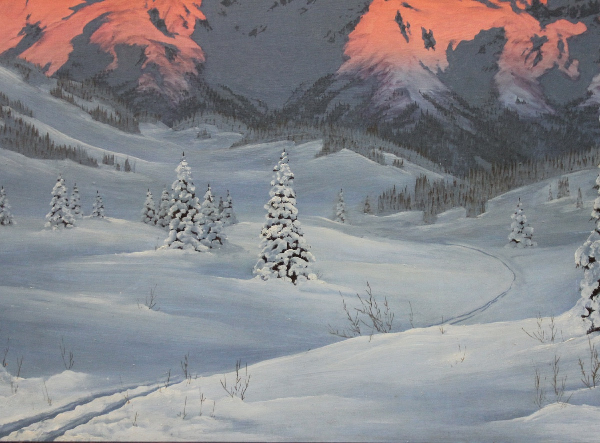 Coucher de soleil sur le massif du WilderKaiser auTyrol par Hans Jos. Barma-Smatlak, né en 1903-photo-1