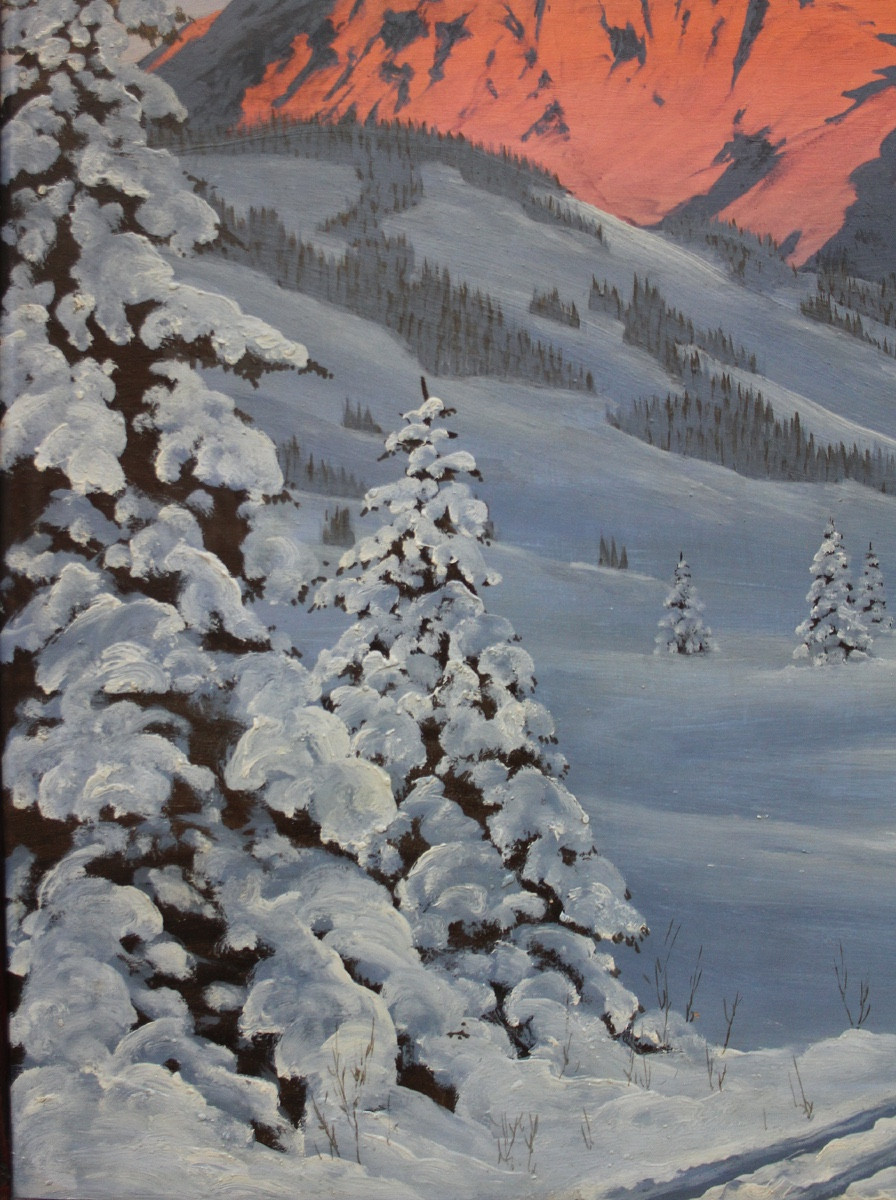 Coucher de soleil sur le massif du WilderKaiser auTyrol par Hans Jos. Barma-Smatlak, né en 1903-photo-4