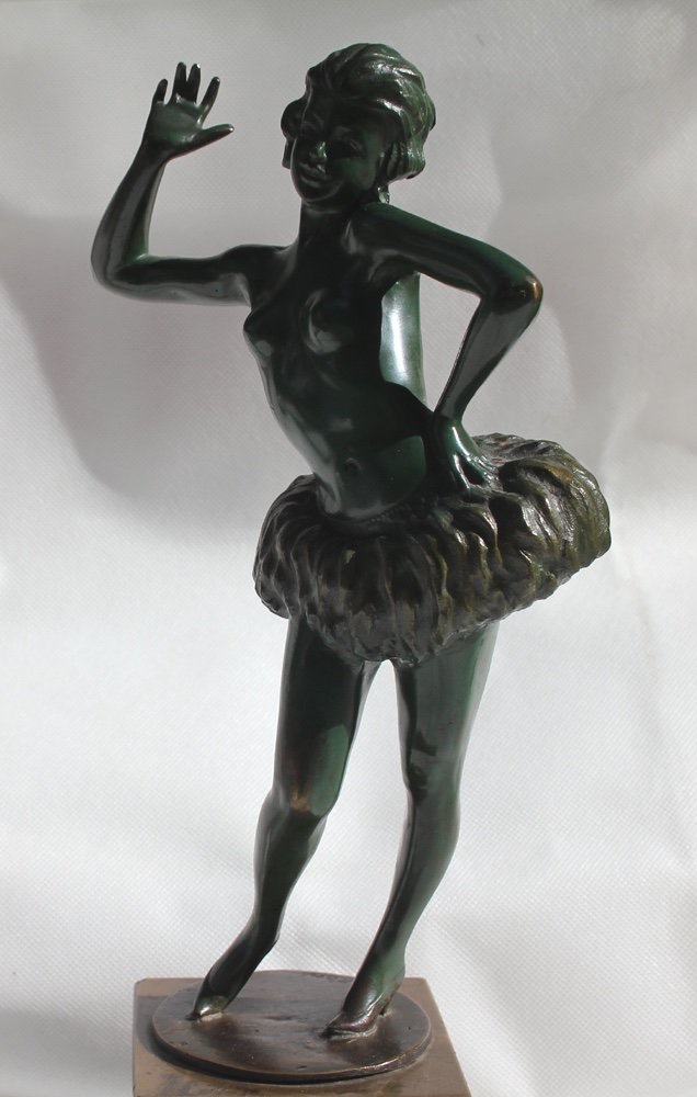 STEPHAN DAKON (AUTRICHIEN, 1904-1997), SCULPTURE EN BRONZE ART DÉCO D'UNE DANSEUSE À MOITIÉ NUE-photo-2
