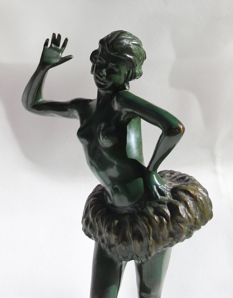 STEPHAN DAKON (AUTRICHIEN, 1904-1997), SCULPTURE EN BRONZE ART DÉCO D'UNE DANSEUSE À MOITIÉ NUE-photo-3