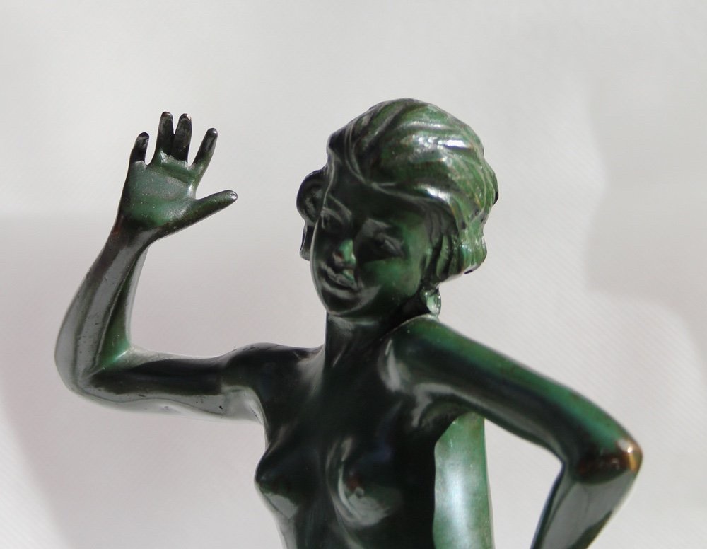 STEPHAN DAKON (AUTRICHIEN, 1904-1997), SCULPTURE EN BRONZE ART DÉCO D'UNE DANSEUSE À MOITIÉ NUE-photo-4