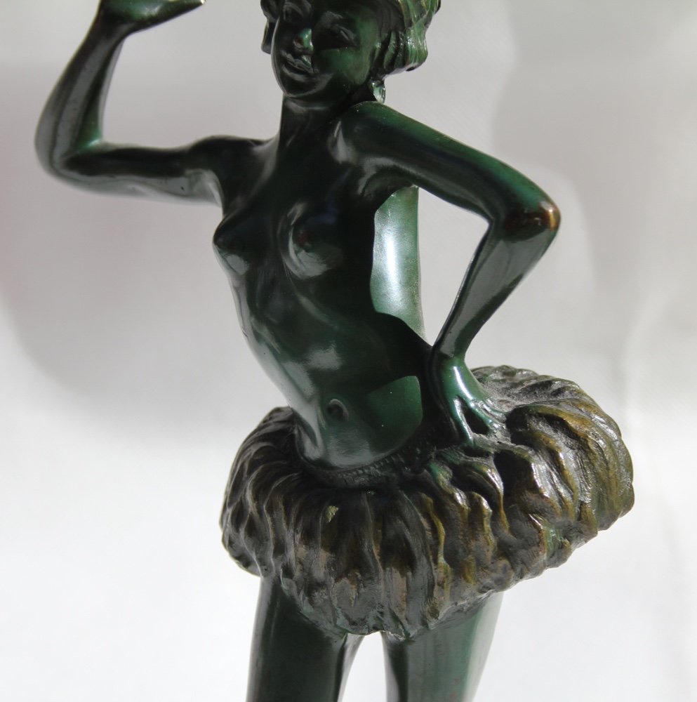 STEPHAN DAKON (AUTRICHIEN, 1904-1997), SCULPTURE EN BRONZE ART DÉCO D'UNE DANSEUSE À MOITIÉ NUE-photo-1