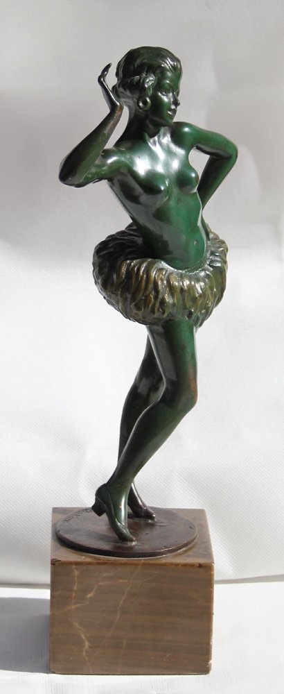 STEPHAN DAKON (AUTRICHIEN, 1904-1997), SCULPTURE EN BRONZE ART DÉCO D'UNE DANSEUSE À MOITIÉ NUE-photo-3