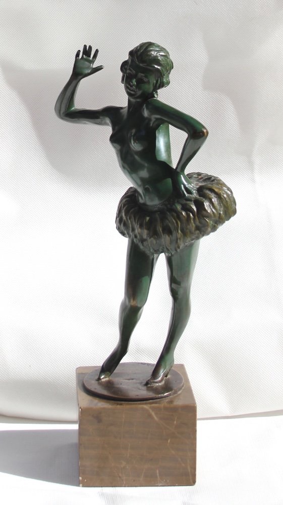 STEPHAN DAKON (AUTRICHIEN, 1904-1997), SCULPTURE EN BRONZE ART DÉCO D'UNE DANSEUSE À MOITIÉ NUE-photo-7