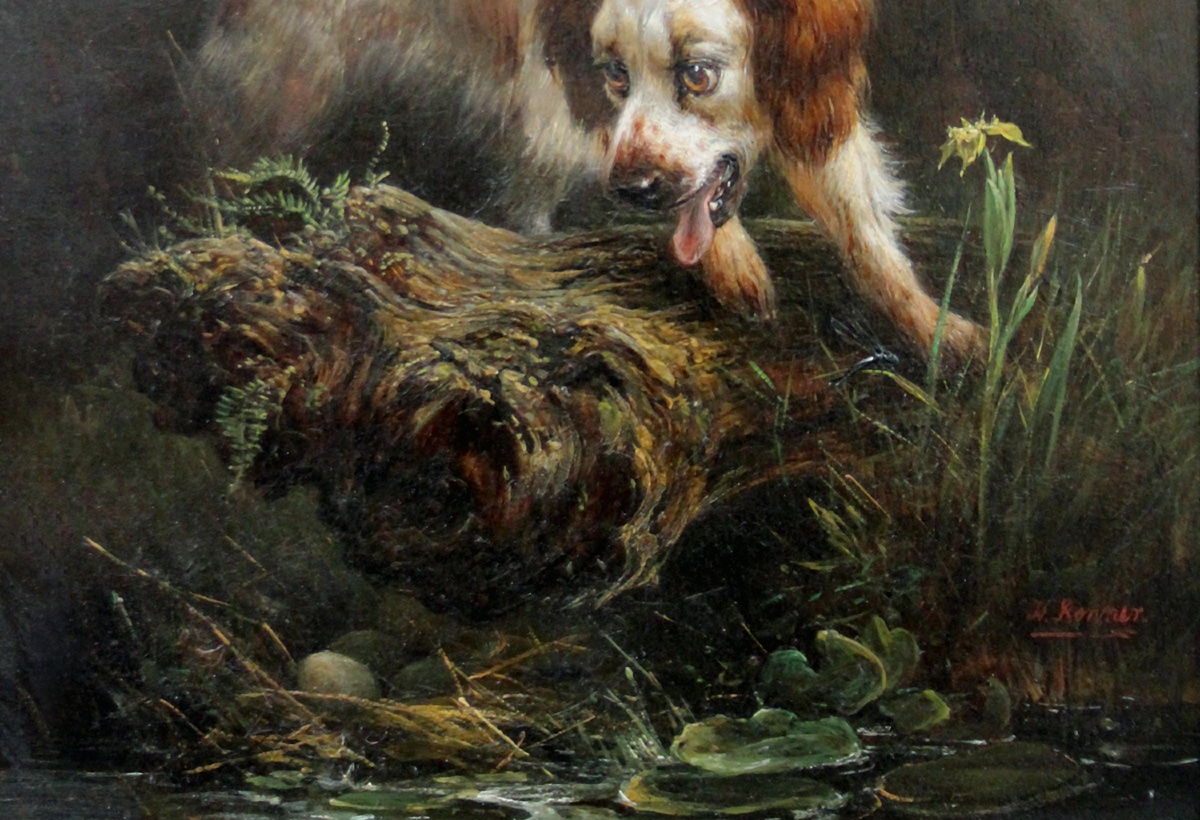 Henriette Ronner-knip (1821-1909) Hunting Dog Spotting Woodcock Eggs-photo-4
