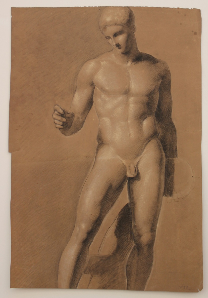 « Nu masculin I », dessin académique, daté de 1832