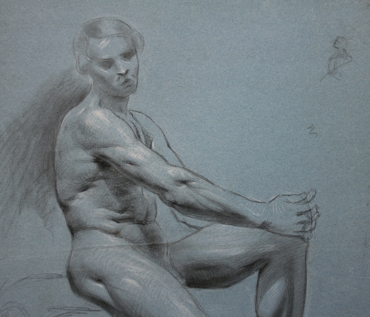 “male Nude III,” Academic Drawing, Dated 1832 -photo-2