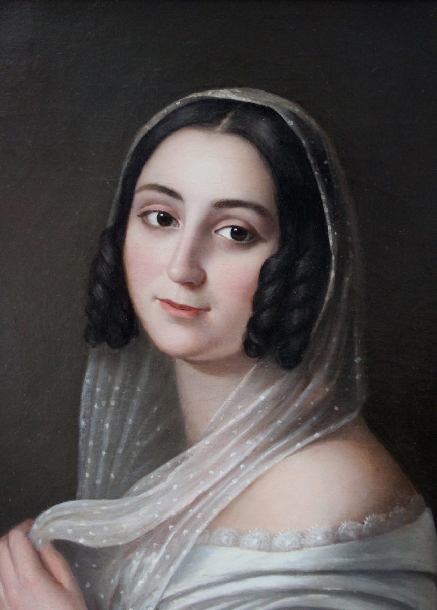 Portrait d'une jeune fille en robe blanche par Jacopo Marastoni (1804 Venise - 1860 Pest), attr-photo-4