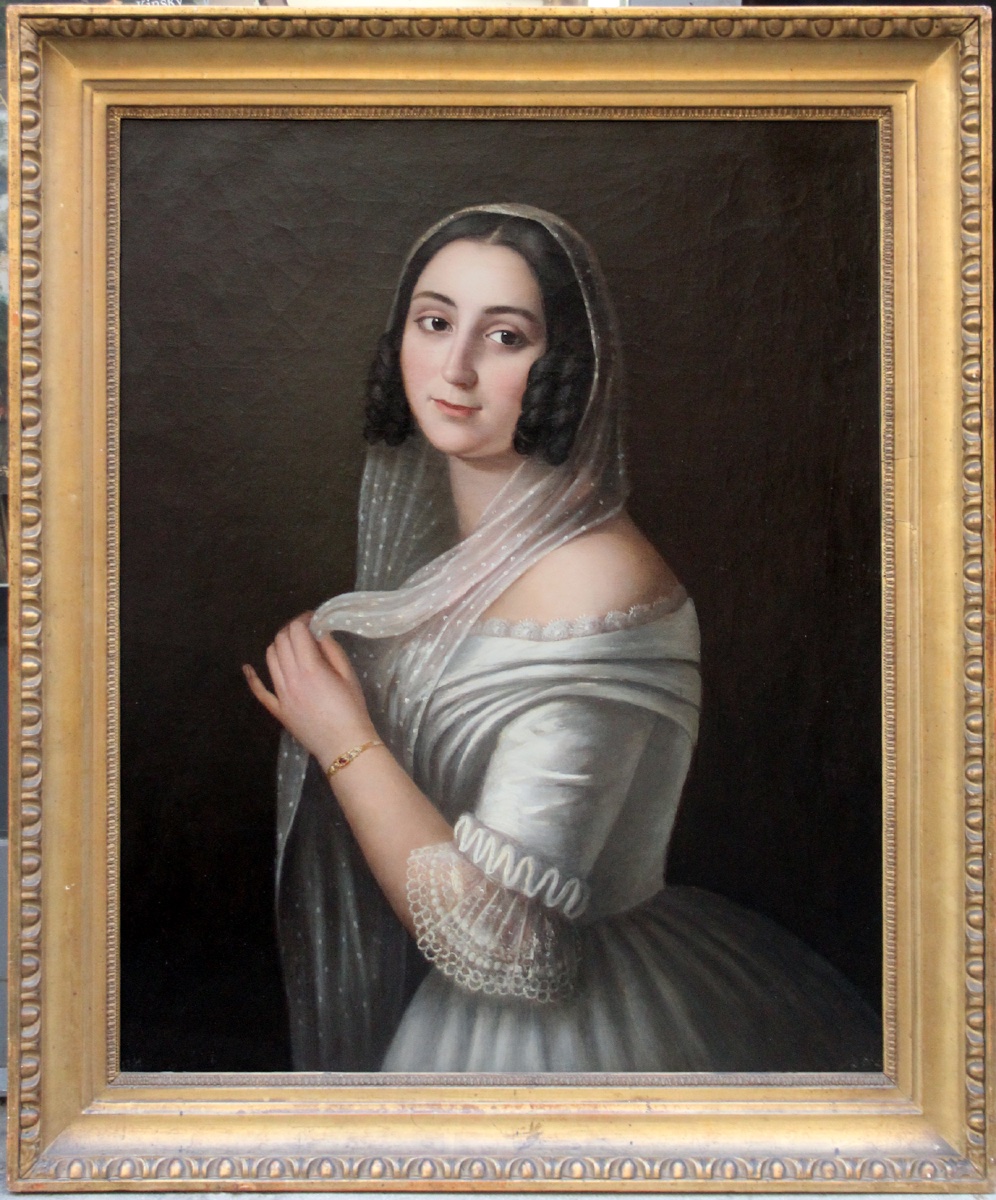 Portrait d'une jeune fille en robe blanche par Jacopo Marastoni (1804 Venise - 1860 Pest), attr