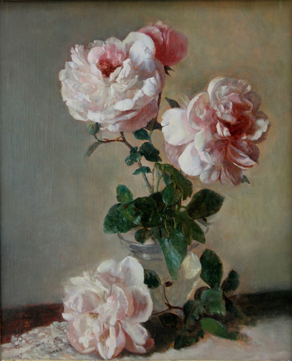  Roses In A Glass Vase By Erich Wagner (1876 Berlin-1957)-photo-2