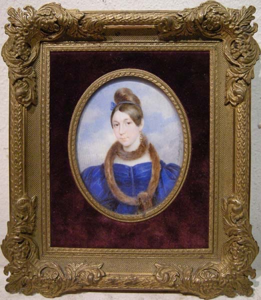 Portrait miniature de Maria Kastelli par Franz Schrotzberg (autrichien 1811-1889)