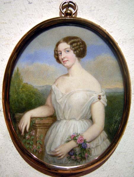 Portrait d'une jeune beauté sur la terrasse par Albert Theer (Autrichien, né en 1815)