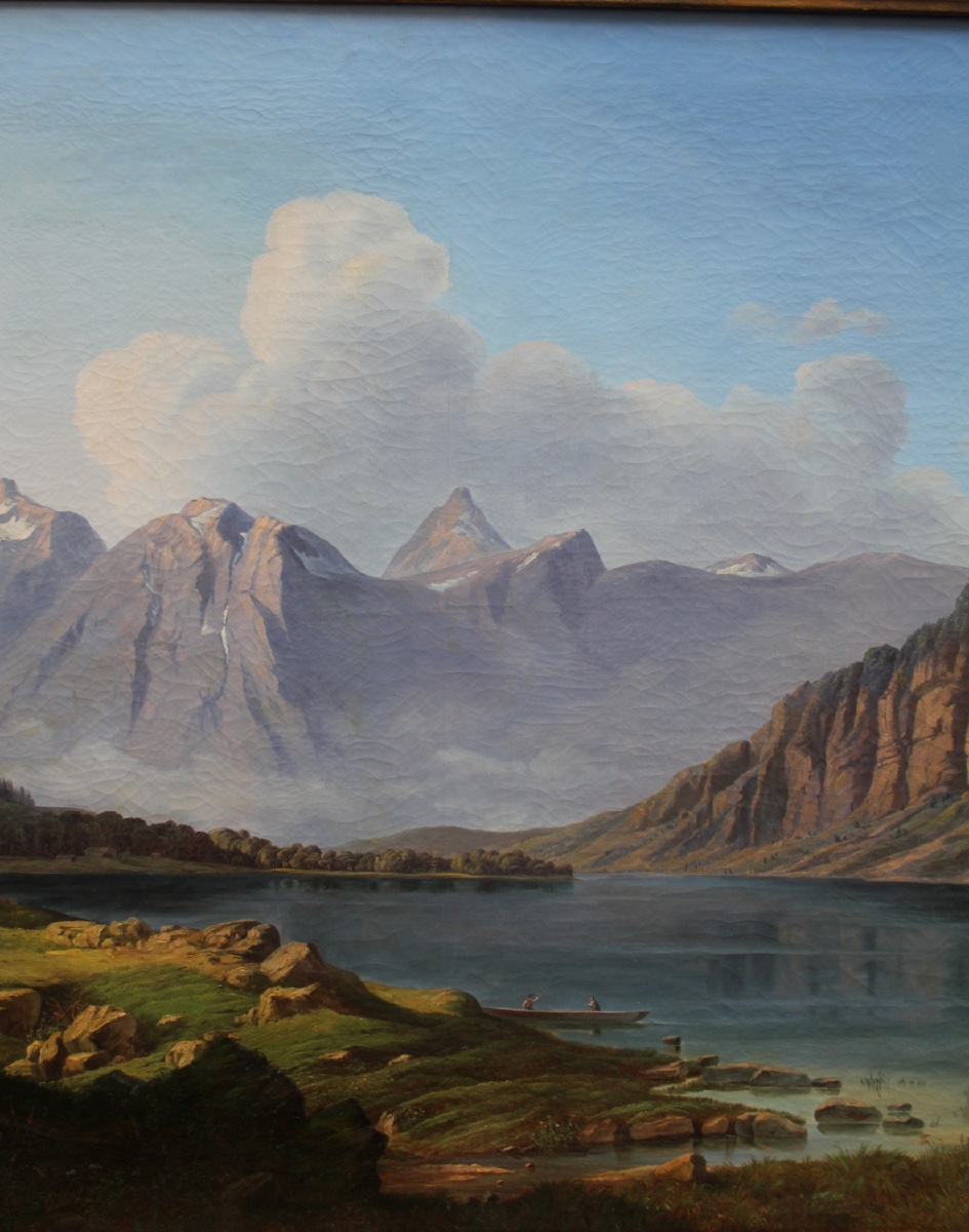 A Monumental Painting With A Mountain Lake By Josef Hölzl (austrian, 1809–1891)-photo-3