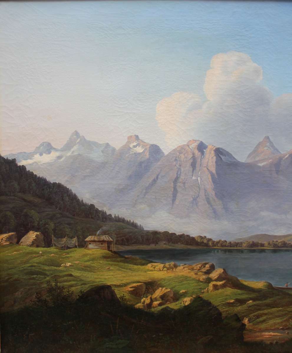 A Monumental Painting With A Mountain Lake By Josef Hölzl (austrian, 1809–1891)-photo-3