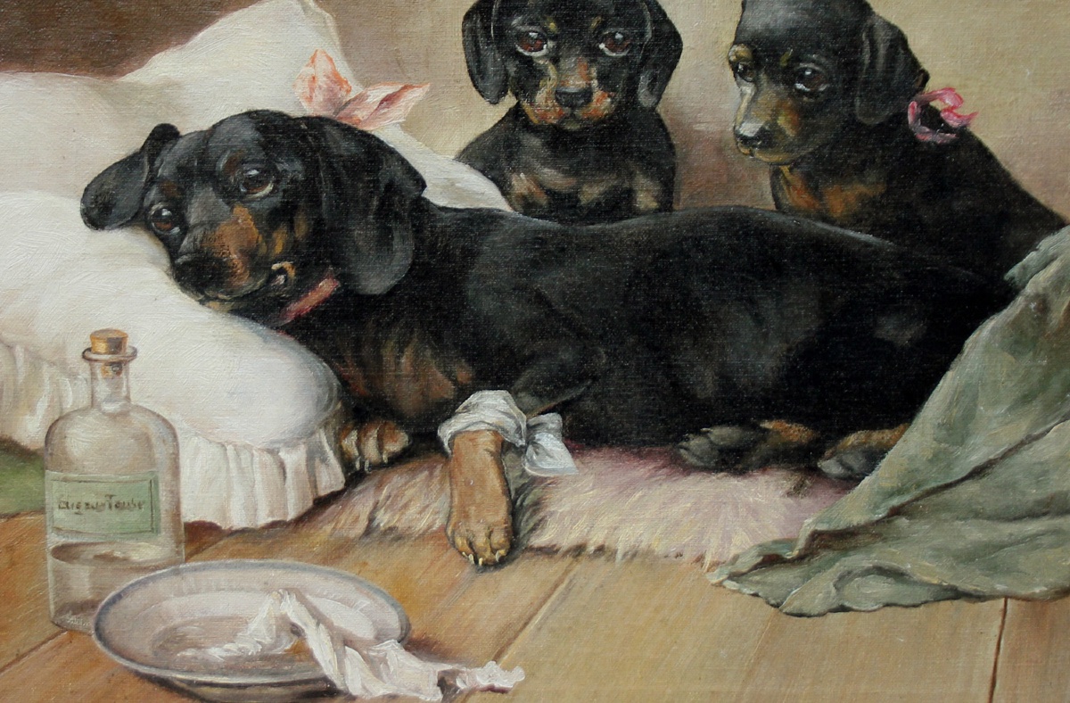 "sick Dachshund" By F. Winter (austrian, Active 1920–1950)-photo-3