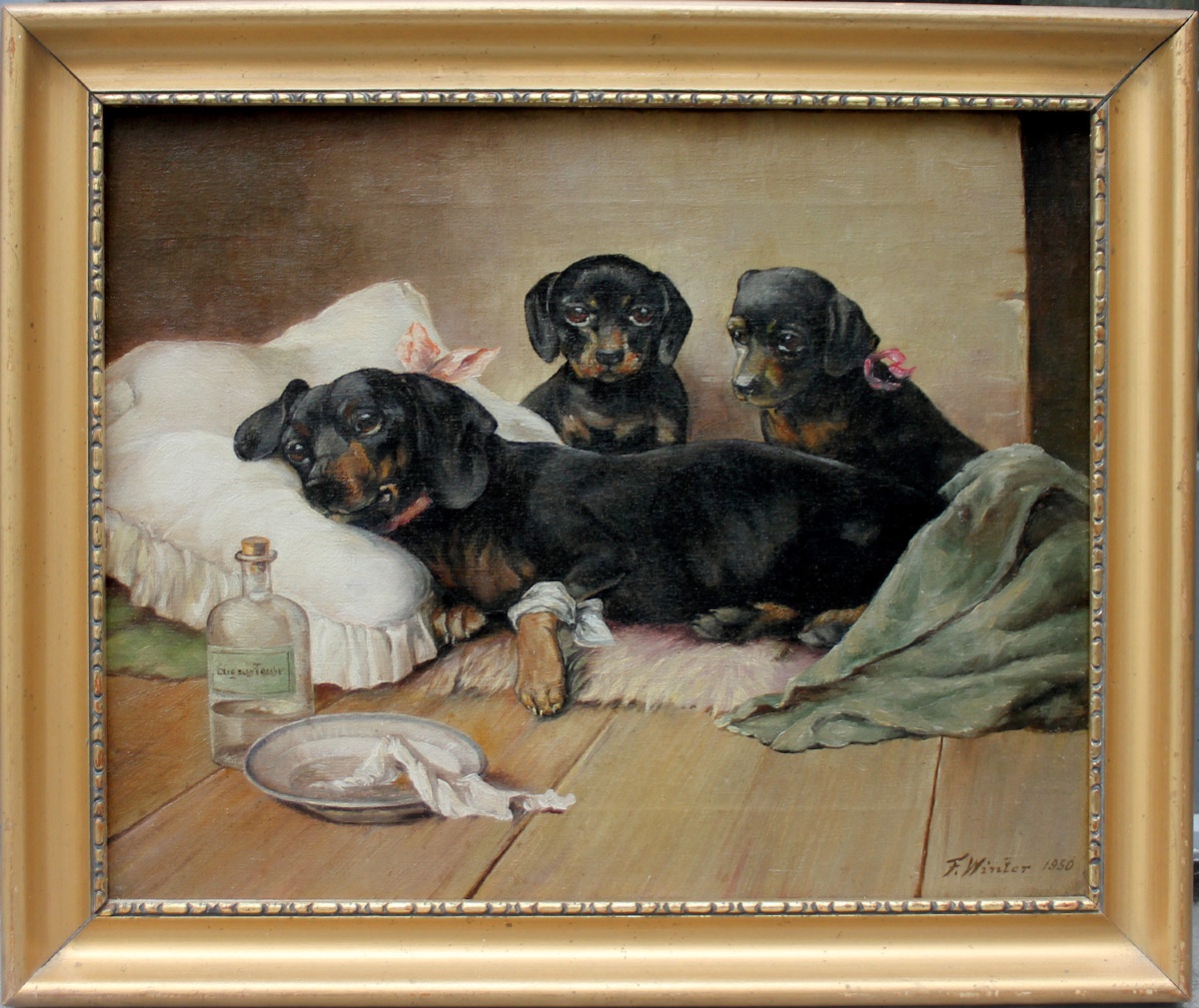 "sick Dachshund" By F. Winter (austrian, Active 1920–1950)