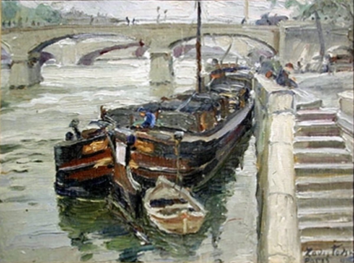 BARQUES SUR SEINE À PARIS PAR MICHAIL PETROVIC ZAVISTOVSKY (1897 - 1931)-photo-2