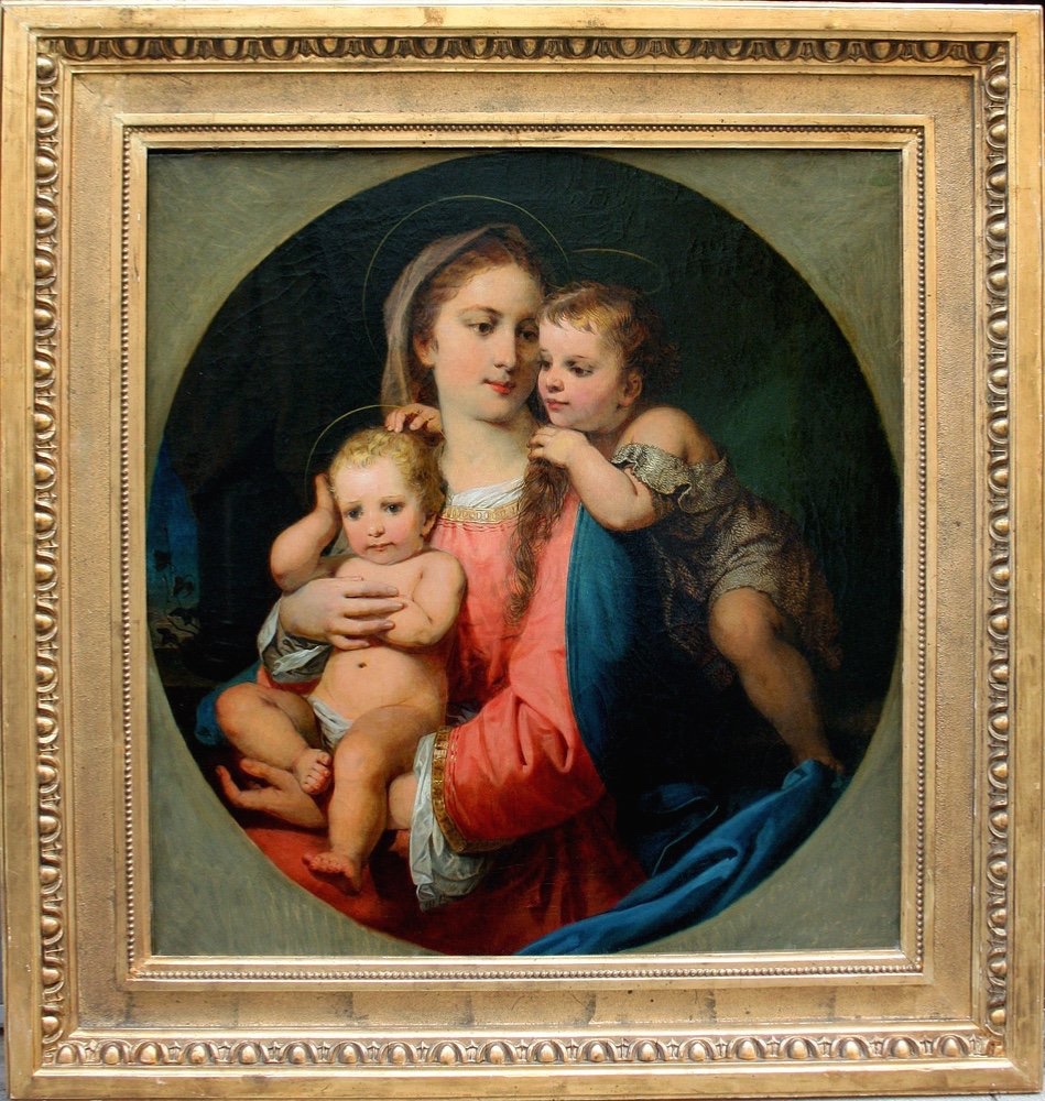 MADONNA AVEC JÉSUS ET ST.JOHN PAR FRANZ RUSS (AUTRICHIEN 1844 - 1906)