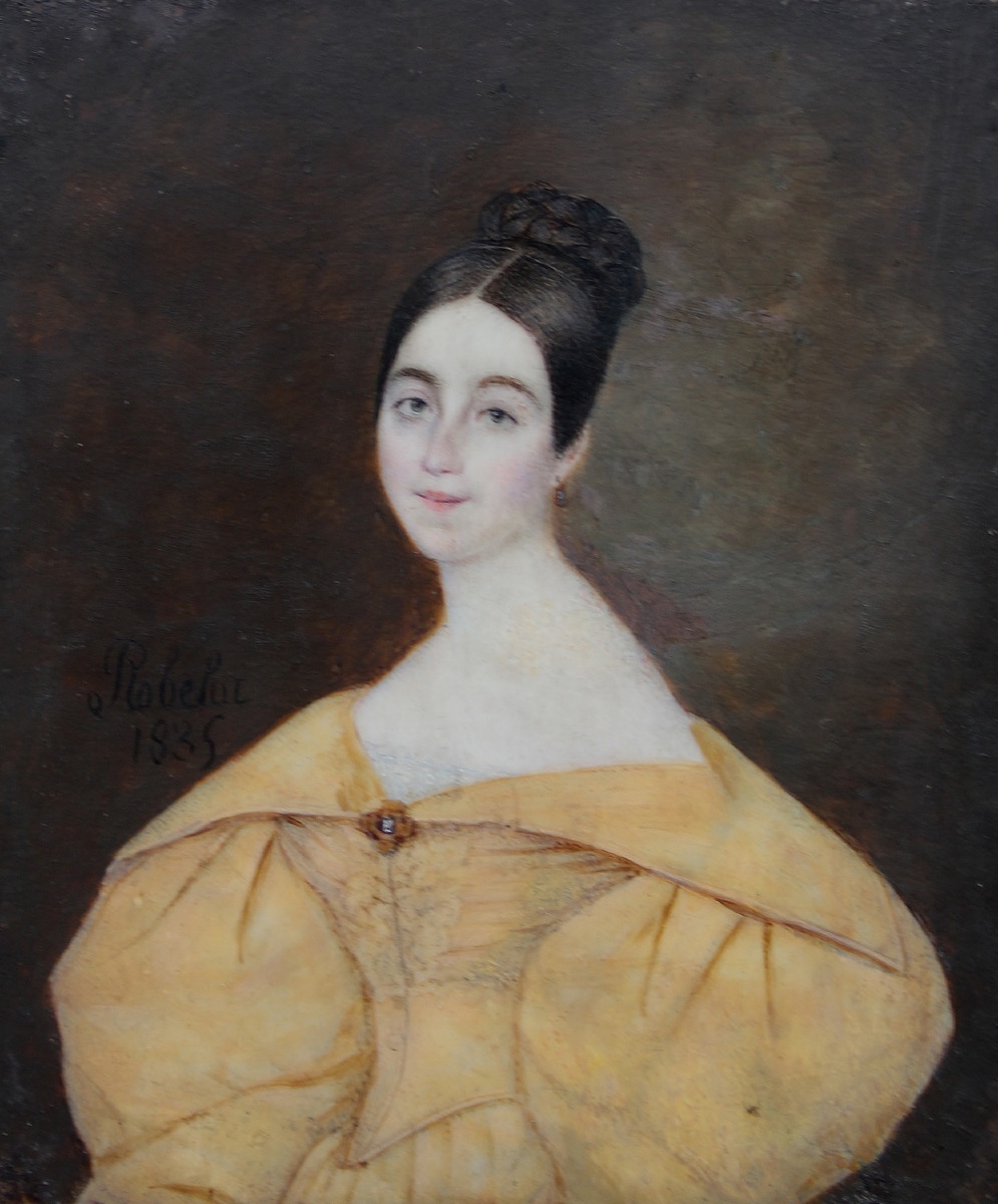 Miniature de portrait d'une jeune femme en robe jaune par J.P.  Robelot (Français, né en 1802)-photo-2