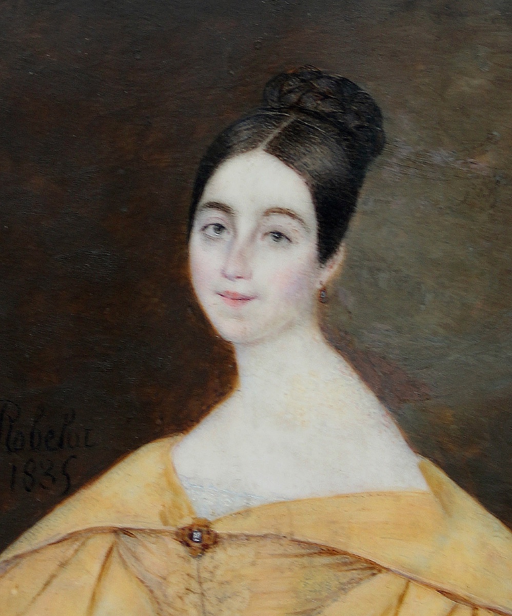 Miniature de portrait d'une jeune femme en robe jaune par J.P.  Robelot (Français, né en 1802)-photo-3