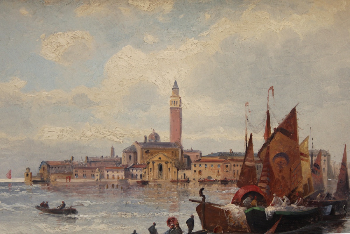 Venise, bateaux de pêche dans le bassin de San Marco par  Karl Kaufmann (1843-1905)-photo-3