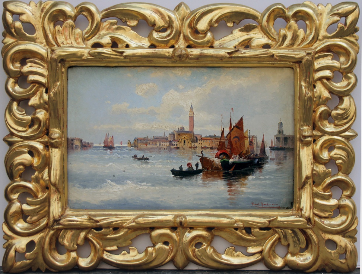 Venise, bateaux de pêche dans le bassin de San Marco par  Karl Kaufmann (1843-1905)