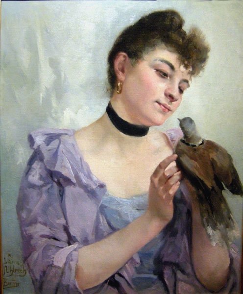 "LA BELLE AU PIGEON" PAR ALEXANDRE BERTIN (FRANÇAIS, 1854 - 1934)-photo-2
