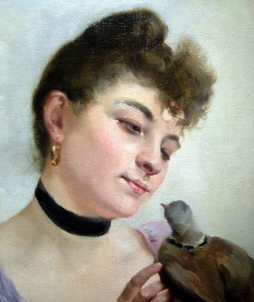 "LA BELLE AU PIGEON" PAR ALEXANDRE BERTIN (FRANÇAIS, 1854 - 1934)-photo-3