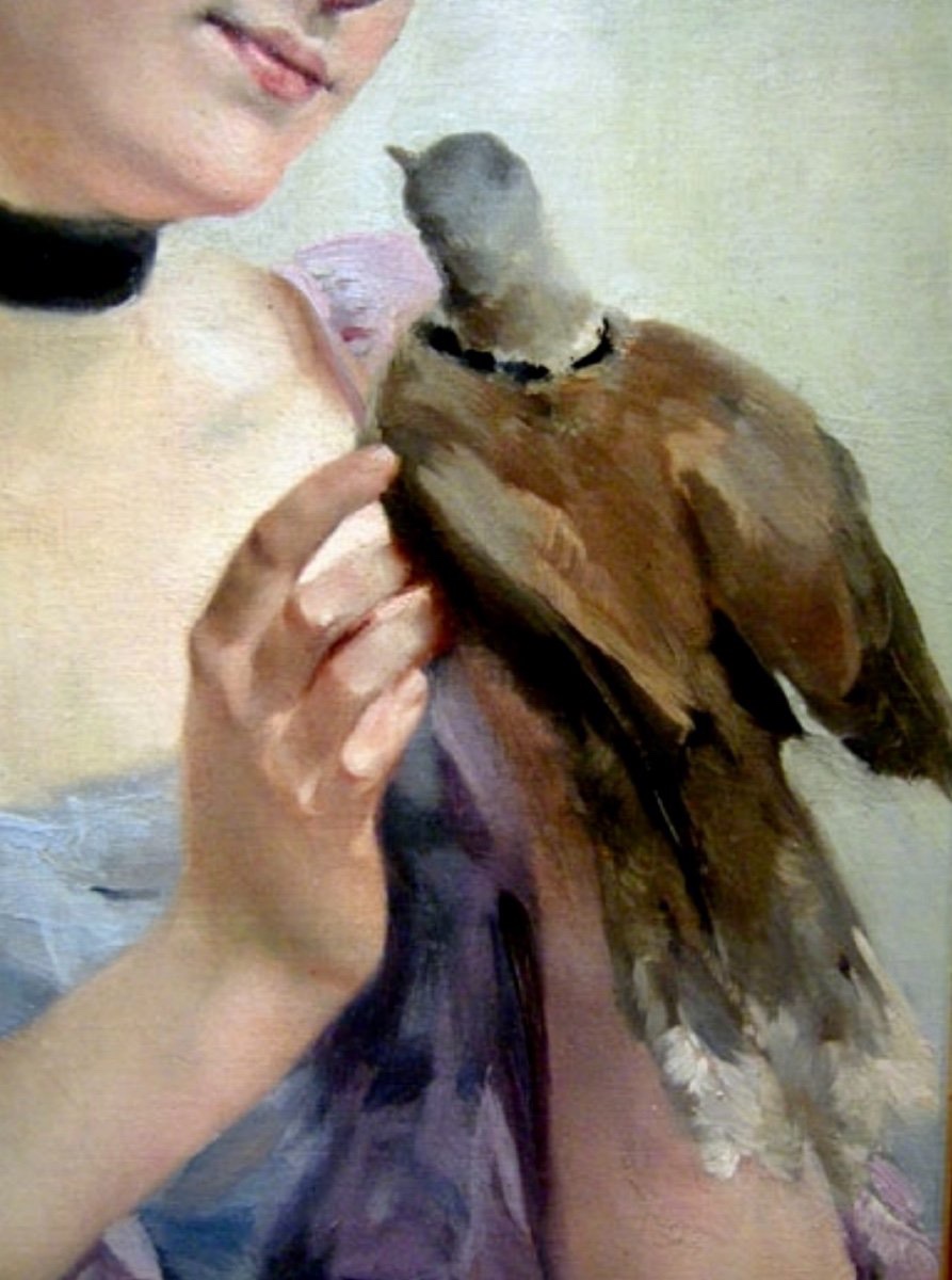 "LA BELLE AU PIGEON" PAR ALEXANDRE BERTIN (FRANÇAIS, 1854 - 1934)-photo-4