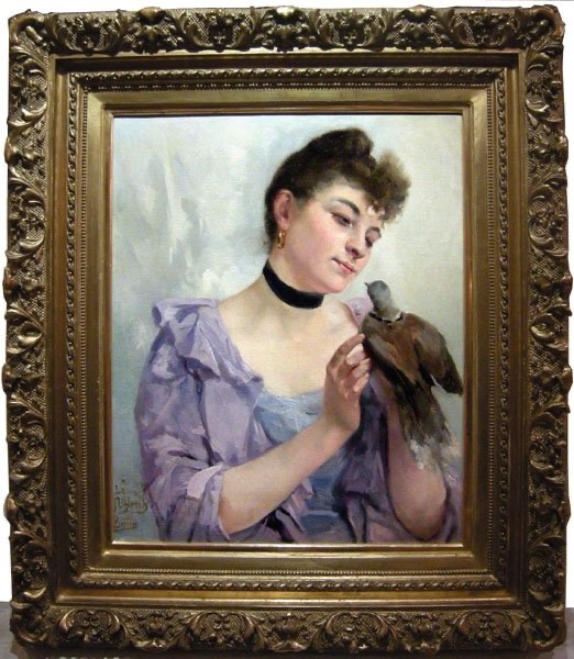 "LA BELLE AU PIGEON" PAR ALEXANDRE BERTIN (FRANÇAIS, 1854 - 1934)