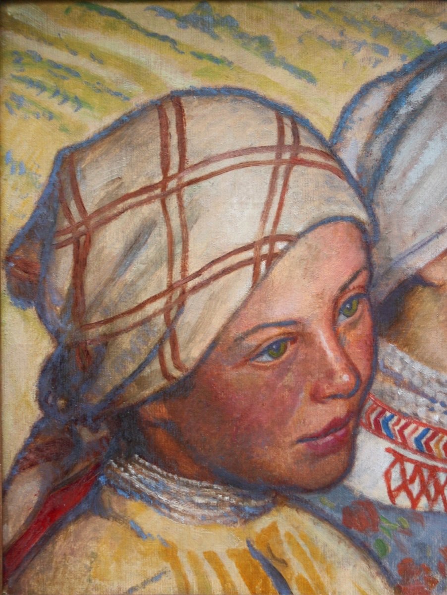PORTRAIT MODERNISTE DE DEUX FILLES PAR FRANTISEK HOFMAN (RÉPUBLIQUE TCHÈQUE, 1891 - 1969)-photo-3