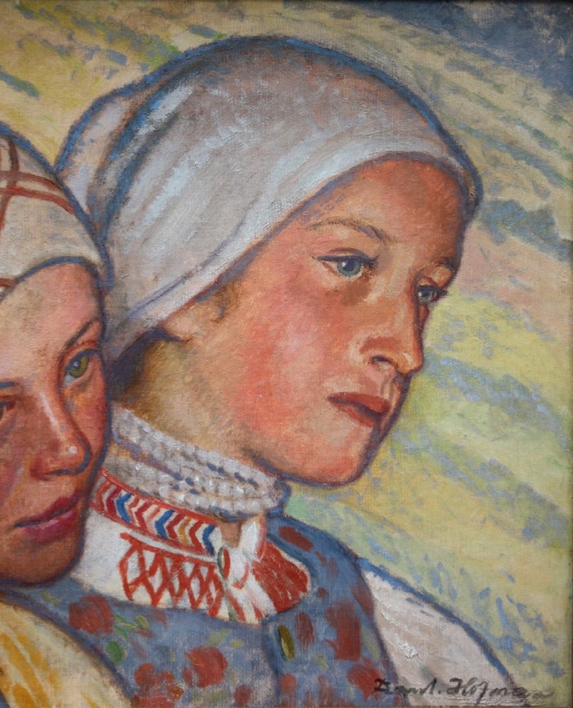 PORTRAIT MODERNISTE DE DEUX FILLES PAR FRANTISEK HOFMAN (RÉPUBLIQUE TCHÈQUE, 1891 - 1969)-photo-4