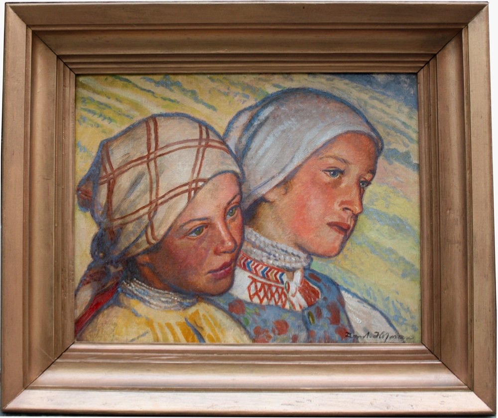 PORTRAIT MODERNISTE DE DEUX FILLES PAR FRANTISEK HOFMAN (RÉPUBLIQUE TCHÈQUE, 1891 - 1969)