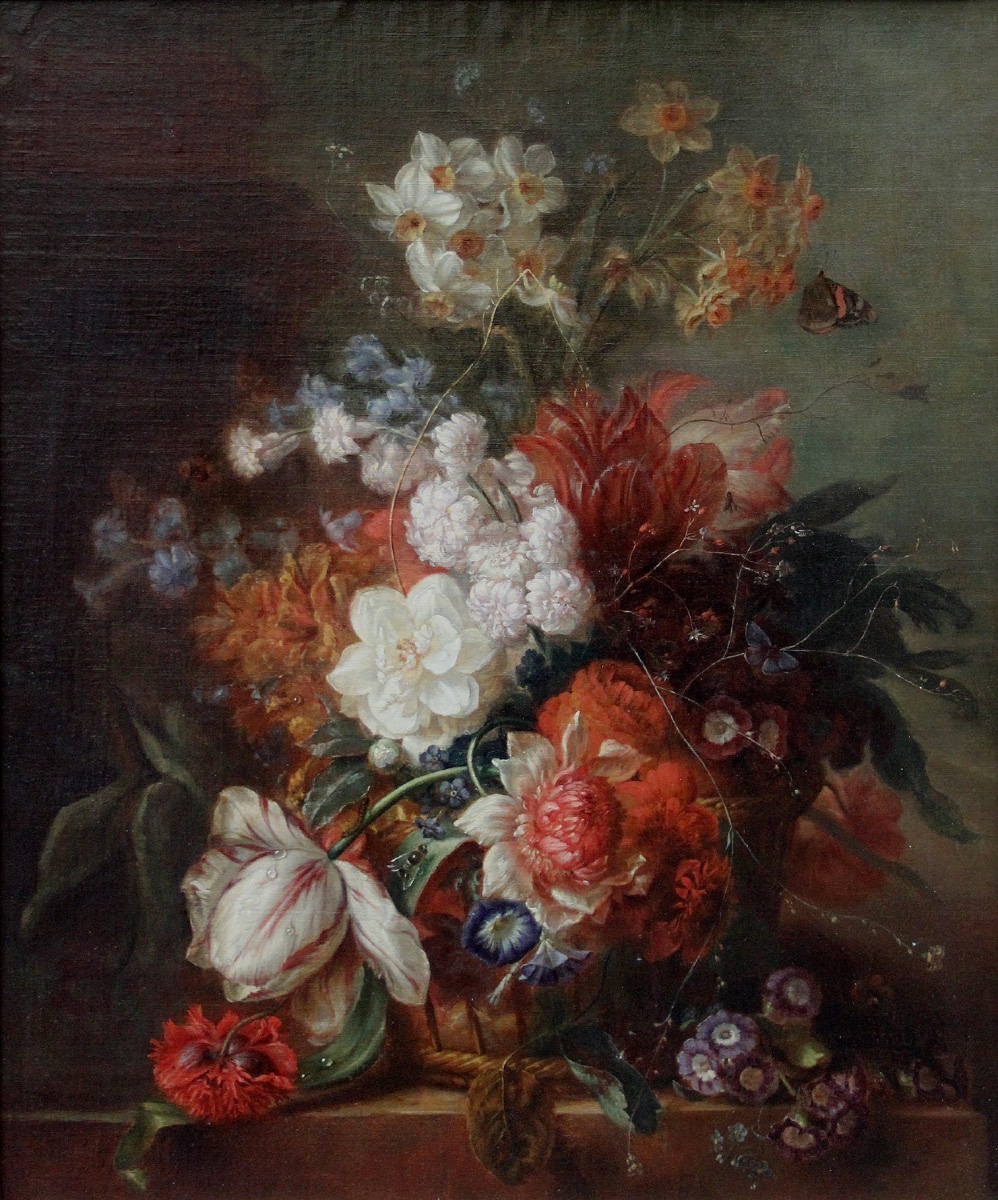 Classic Still Life With Flowers In A Basket By Jacob Van Huysum, A Pupil Of-photo-2