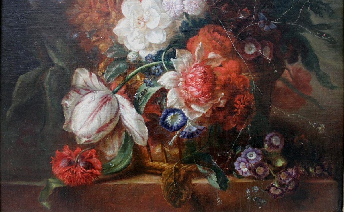 Classic Still Life With Flowers In A Basket By Jacob Van Huysum, A Pupil Of-photo-3