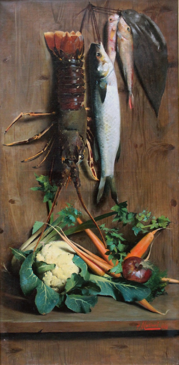 Pompeo Massoni (Italien, 1850-1920)  Deux natures mortes représentant la chasse et la pêche-photo-1