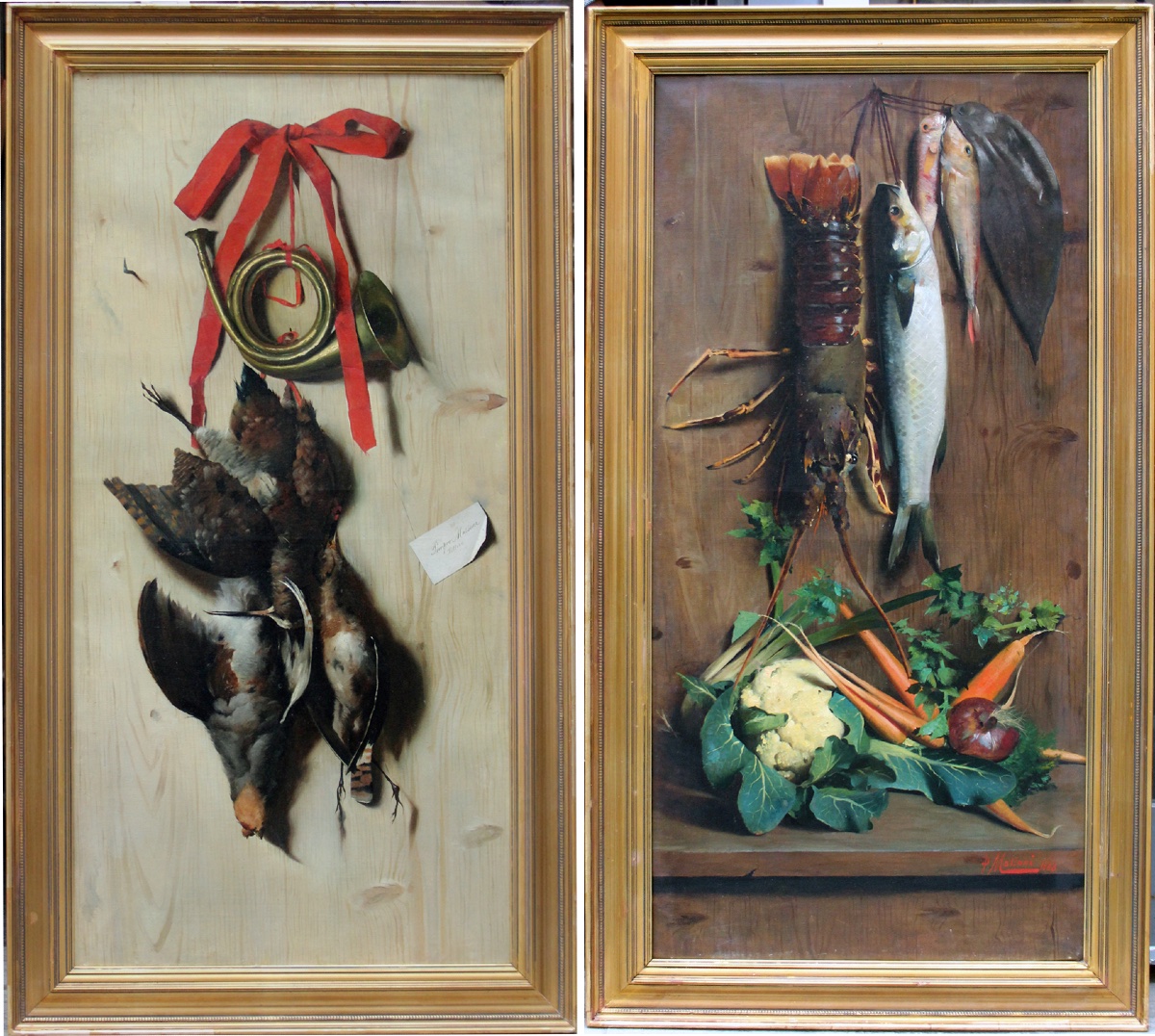 Pompeo Massoni (Italien, 1850-1920)  Deux natures mortes représentant la chasse et la pêche
