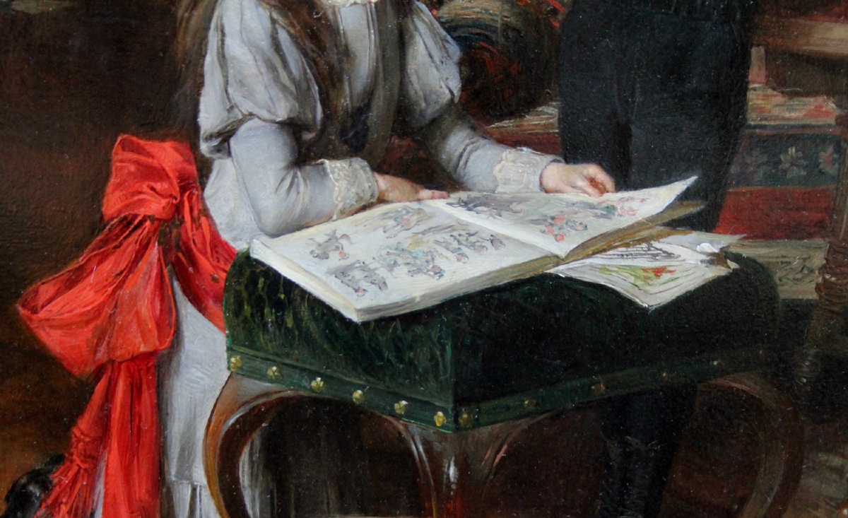 Portrait de frère et sœur dans la bibliothèque familiale  par Ernst Nowak (né en 1851)-photo-2
